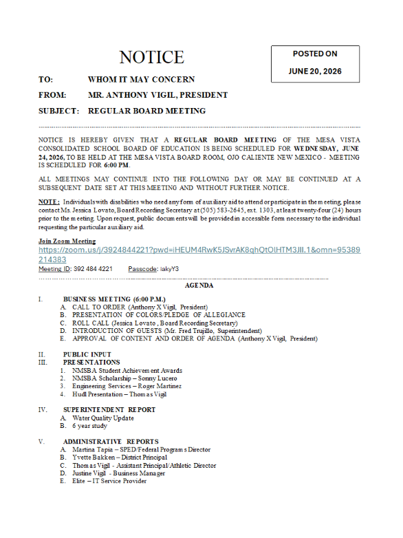 Regular Board meeting Agenda page 2