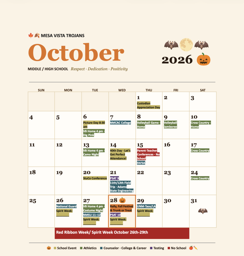 October Middle & High School Events at Mesa Vista Consolidated School District