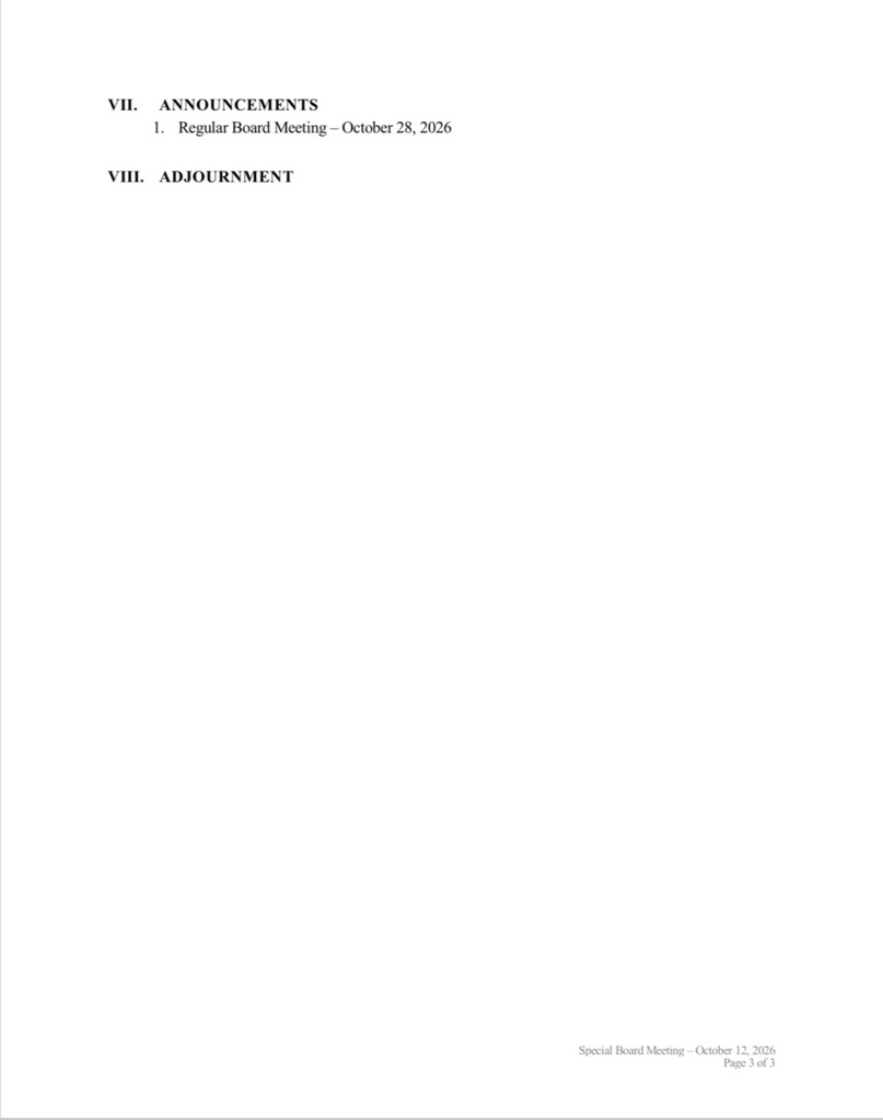 Special Board Meeting Announcement and agenda page 3
