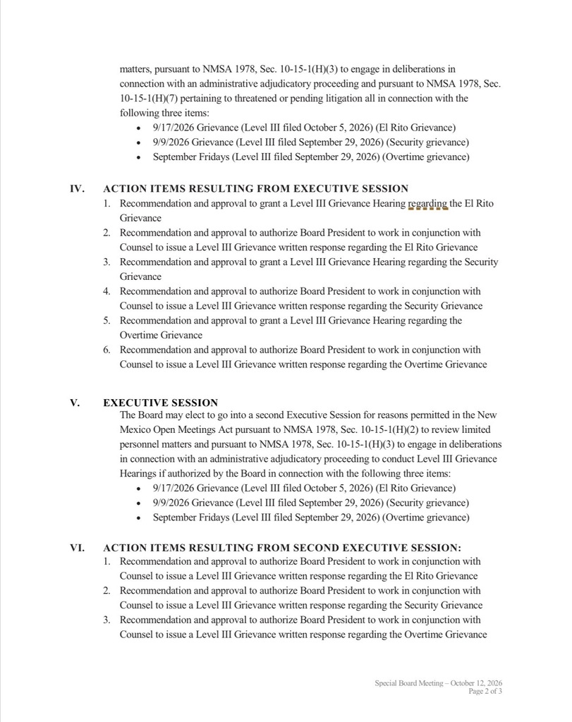 Special board meeting announcement and agenda page 2