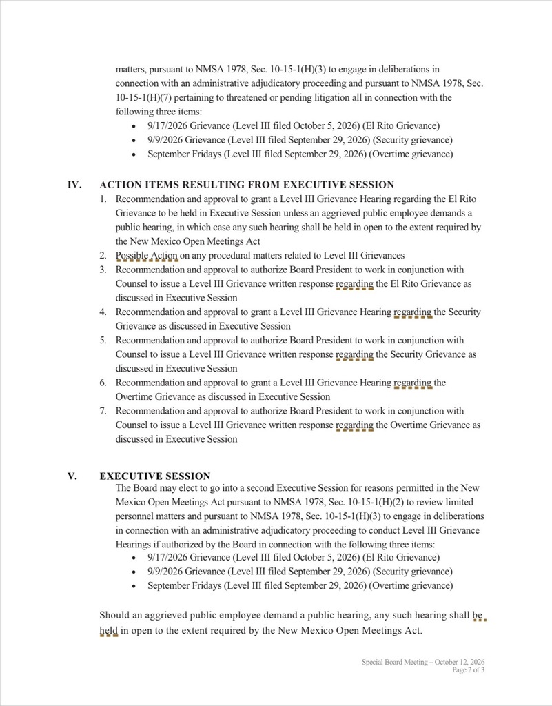 Special board meeting announcement and agenda