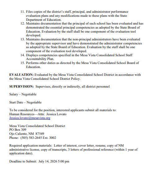 Superintendent - Job Opening