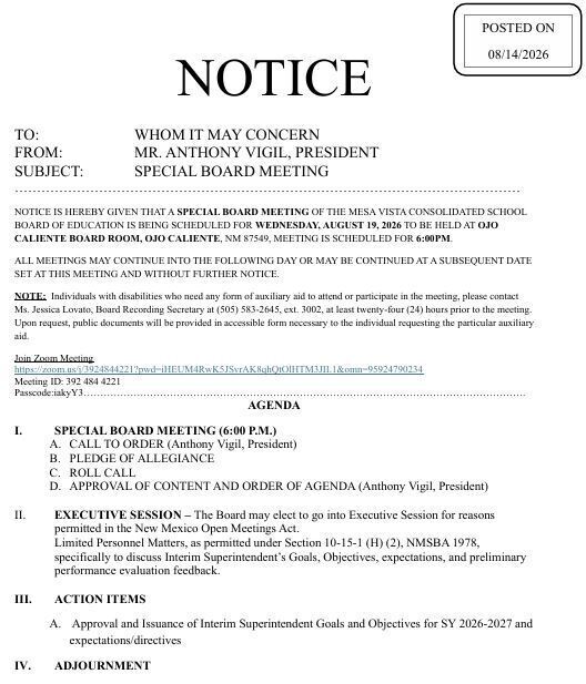 August 19 Agenda