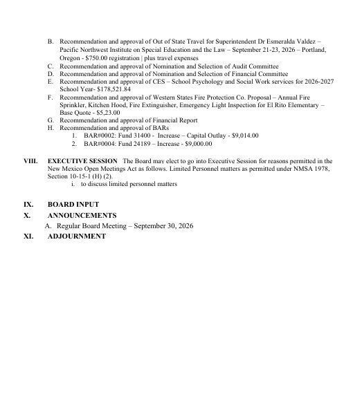 August 26 2026 Agenda