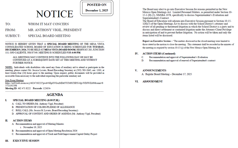 December 9 2025 Agenda