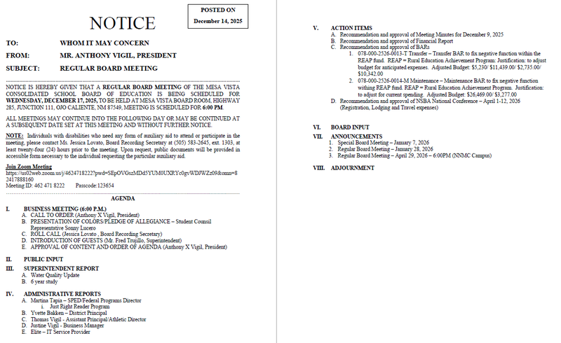 Dec 17 2025 Regular Board Meeting