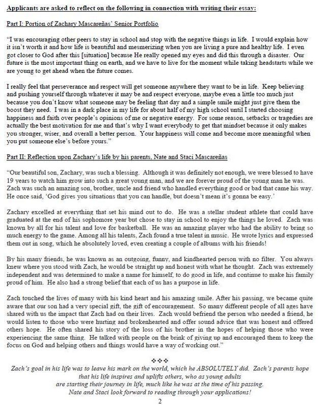 Zachary Mascarenas Scholarship