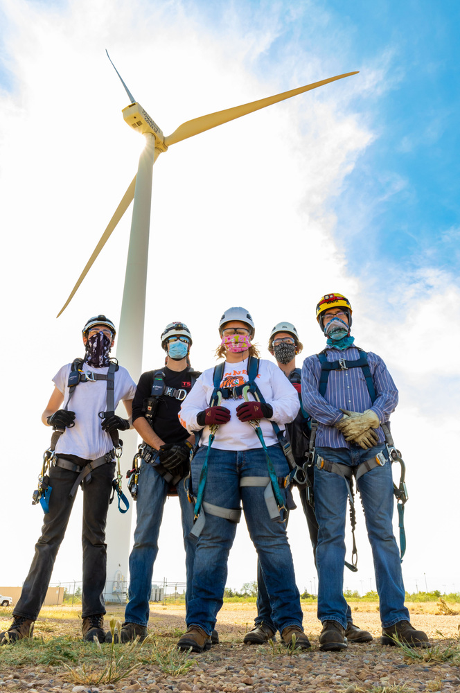 Wind Energy Students at the foot of a Wind Turbine