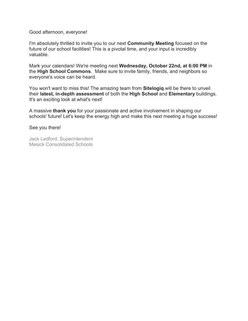 October 22 Community Meeting