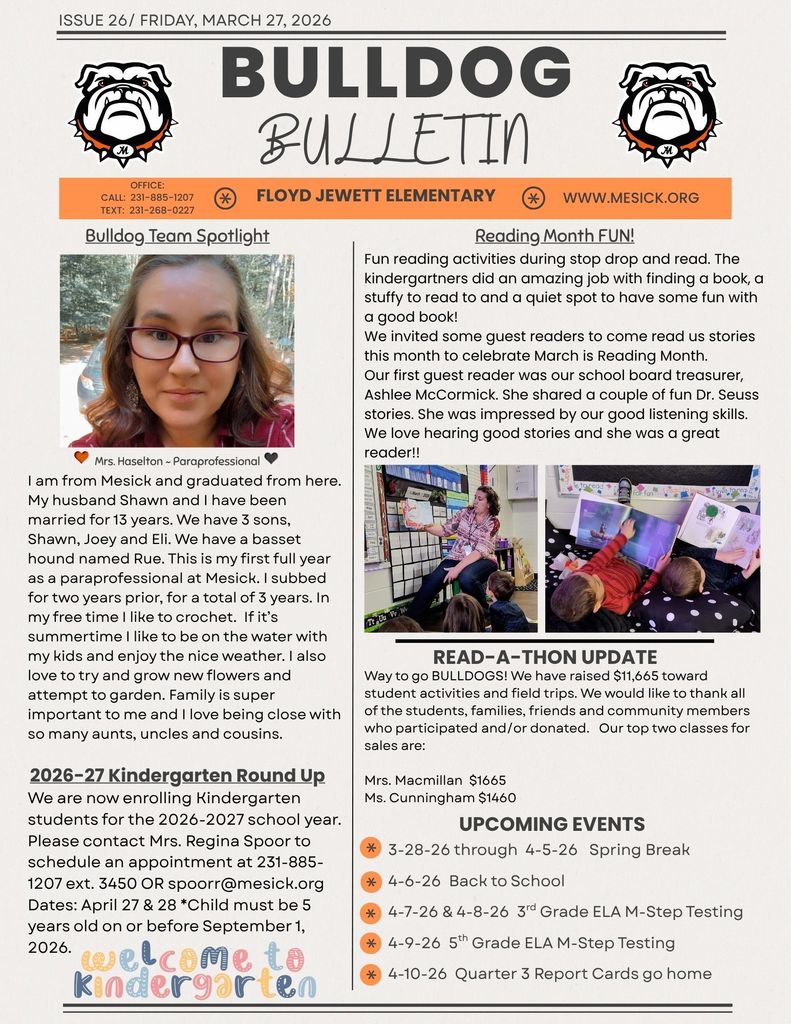 Elementary Bulldog Bulletin 3-27-26
