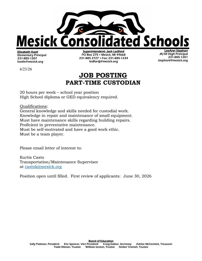 Part-Time Custodian