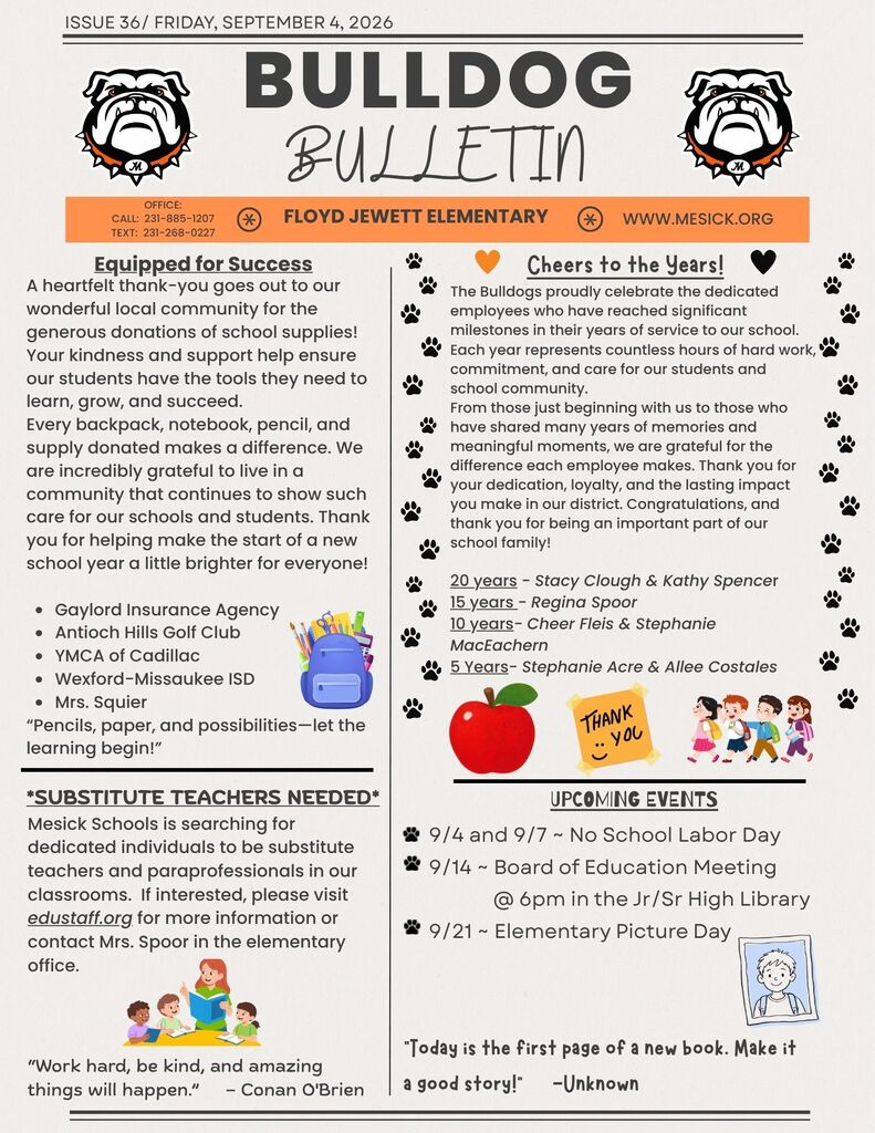 Bulldog Bulletin 9-3-26