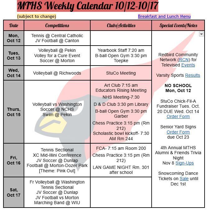 MTHS October 12th-17th