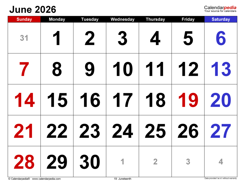 June 2026 family calendar