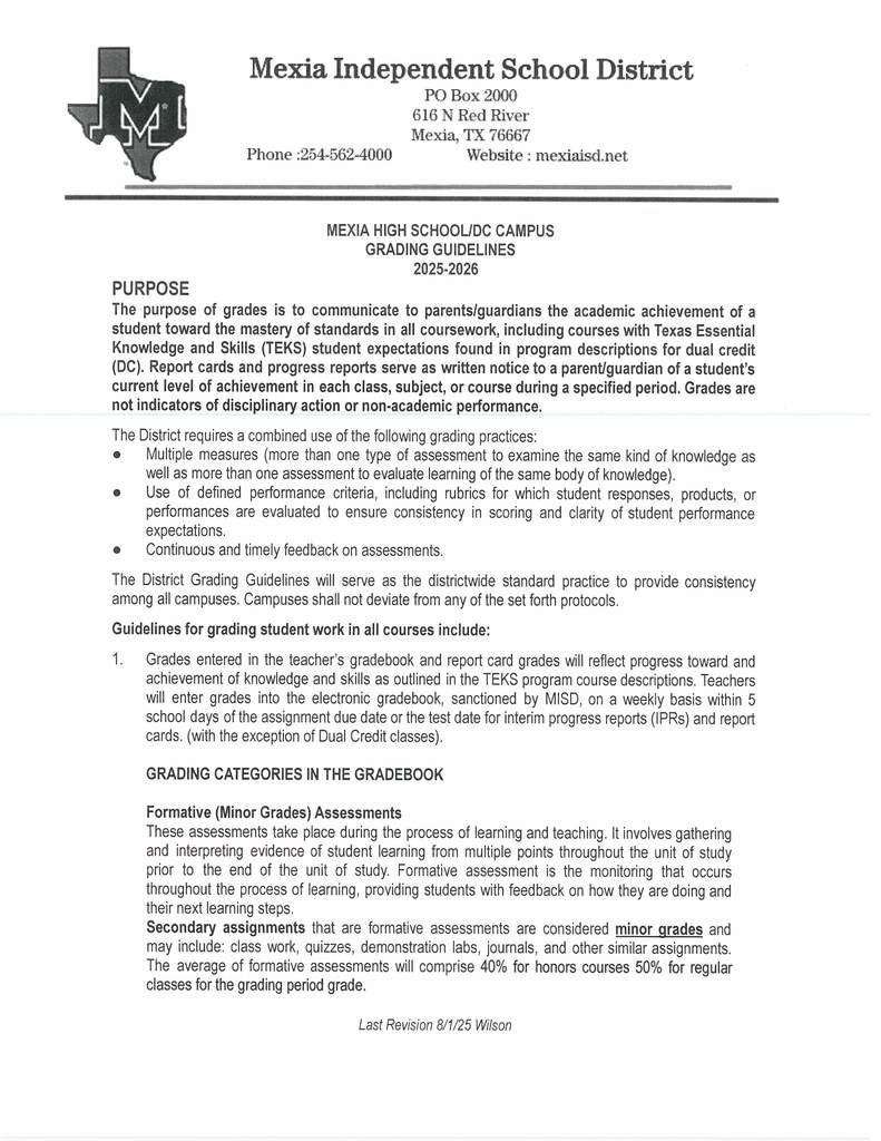MHS and DC Grading Guidelines 2025-2026