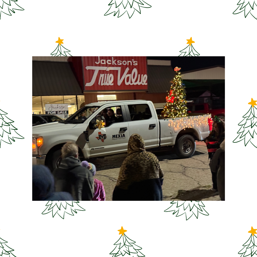 Mrs. Cook in truck with Christmas tree!