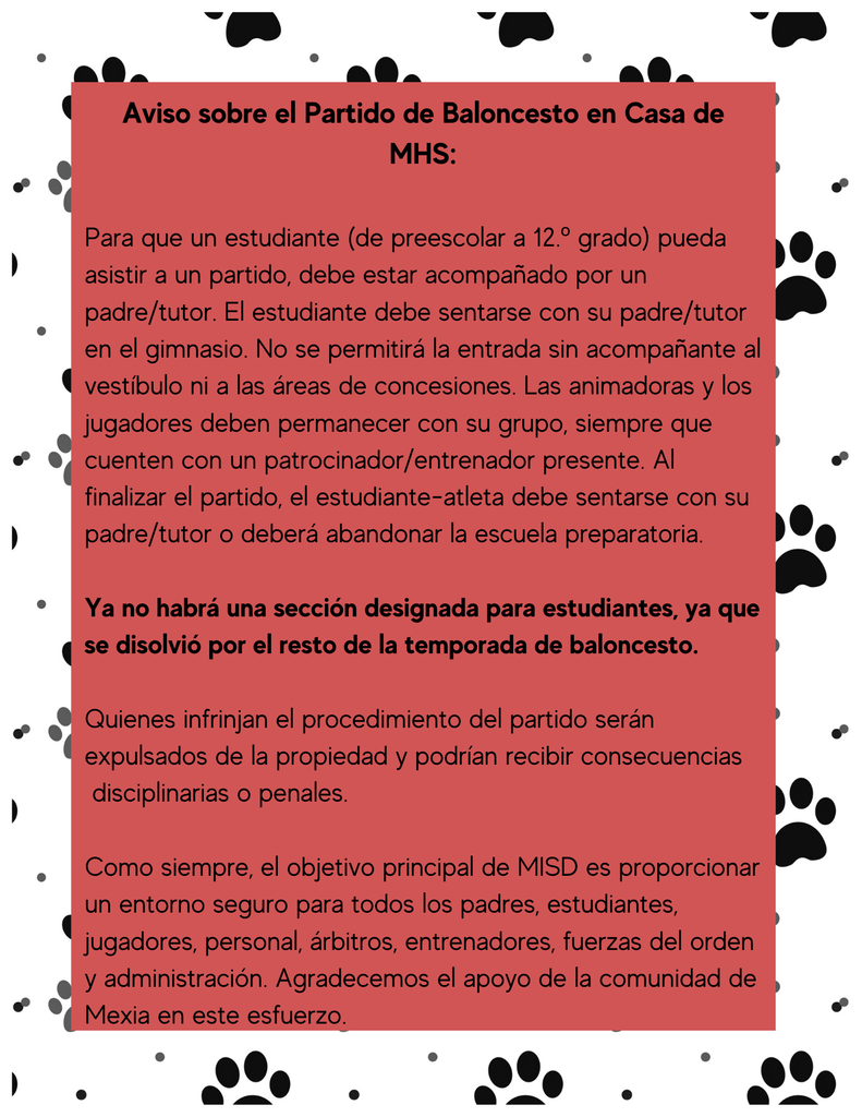 spanish version: Home Basketball Notice