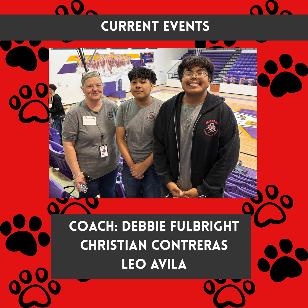 red background with black pawprints with photo of current events team