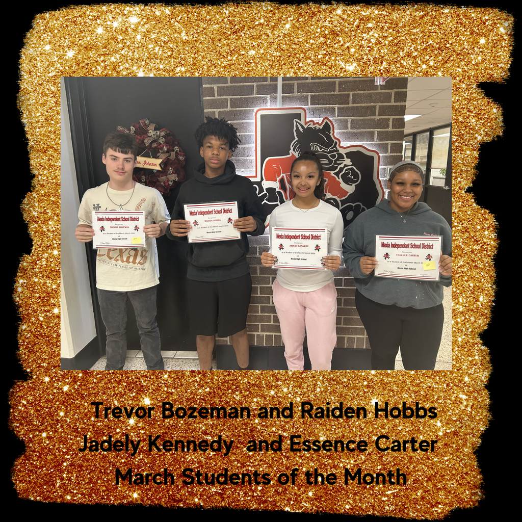 4 students displaying their student of the month certificates