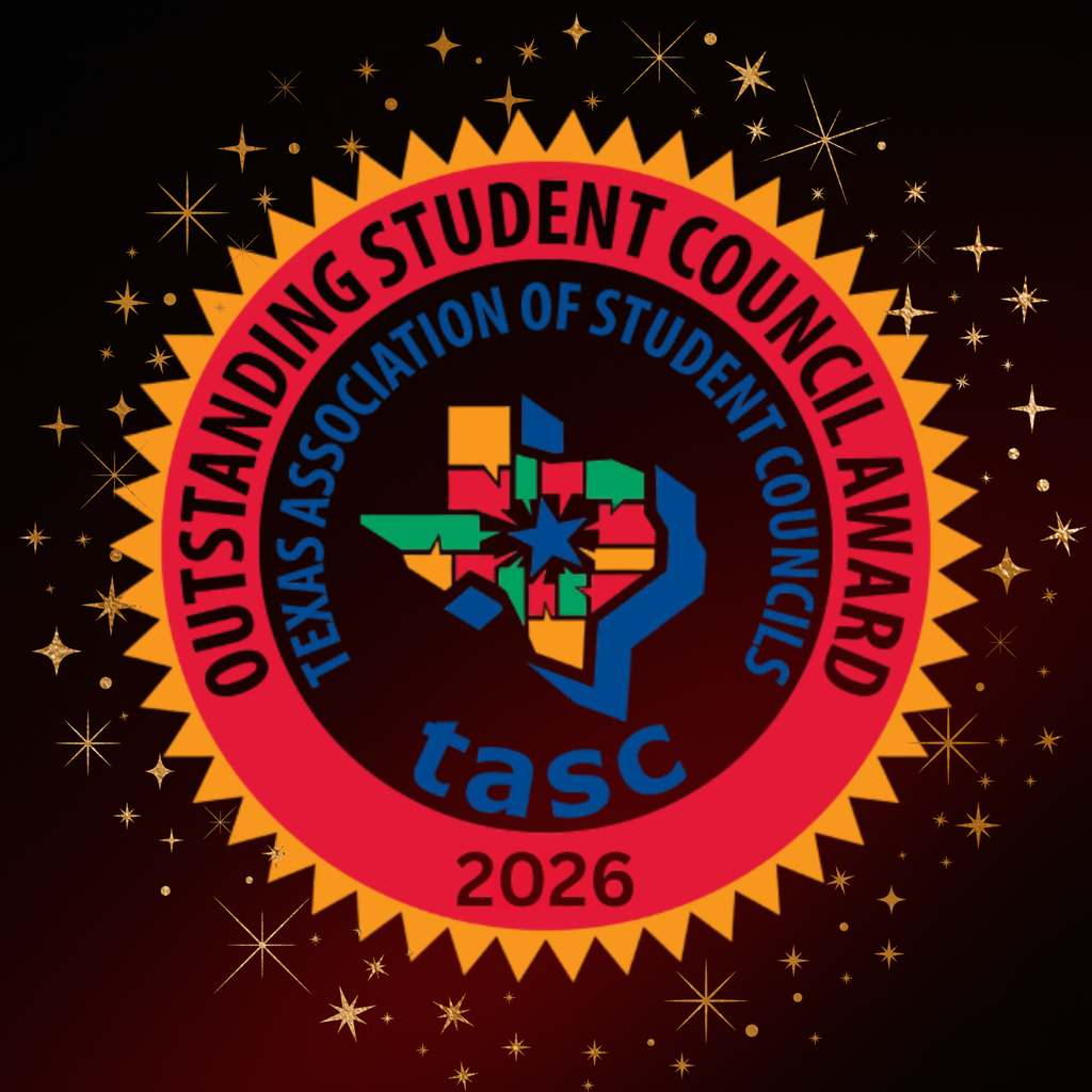 A logo for the Texas Association of Student Councils' 2026 Outstanding Student Council Award features a star and Texas outline.