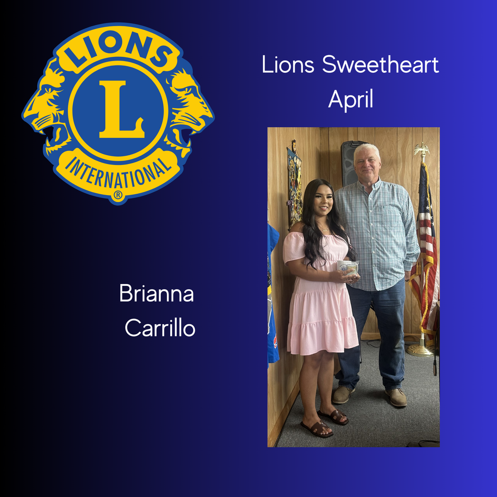 Blue background with Lions International logo and text. Photo of a man and a woman standing together.