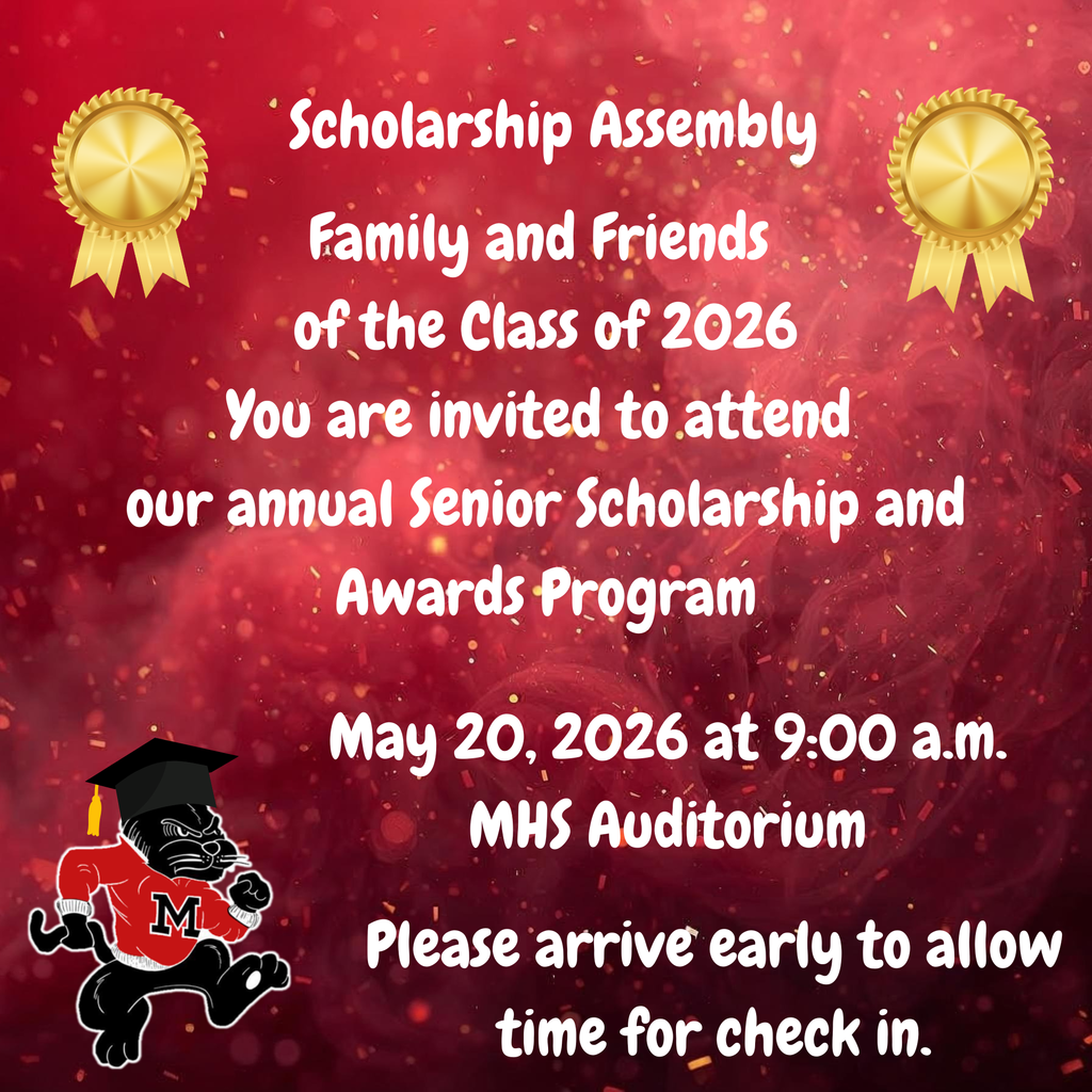 Invitation to Senior Scholarship and Awards Program on May 20, 2026, at 9:00 a.m. in MHS Auditorium.