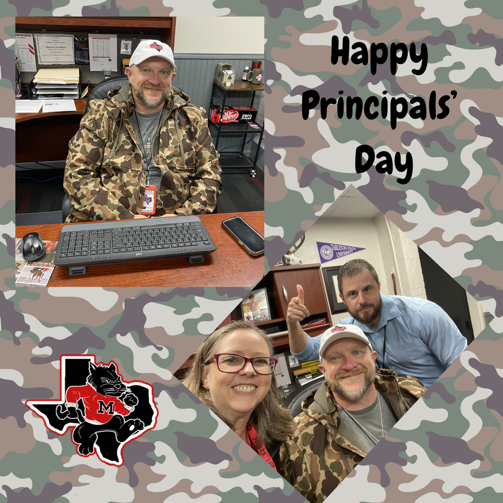 Four individuals, two men and two women, dressed in camouflage clothing. Text reads "Happy Principals' Day" against a camouflage background.