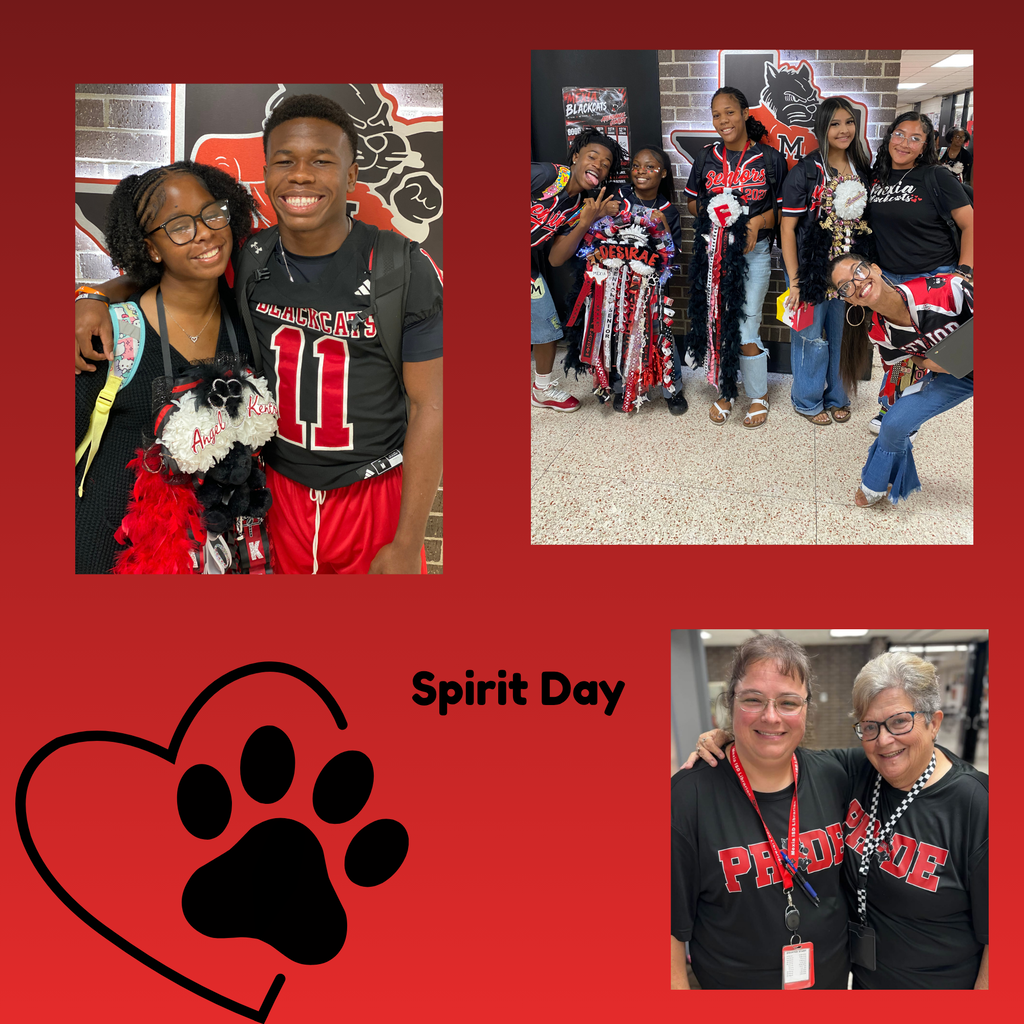 Collage of photos: man, woman, and group of students; two staff members smiling. Text: "Spirit Day".