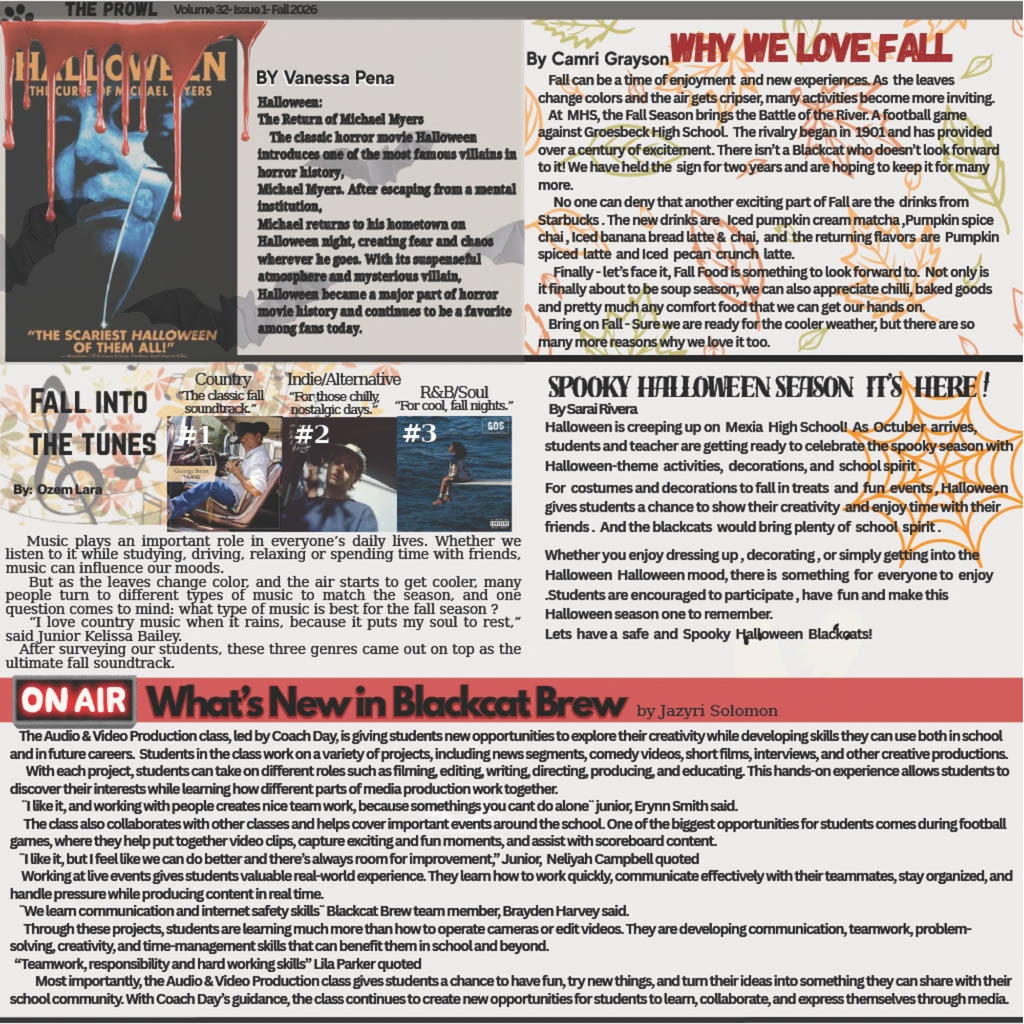 Newspaper article with two columns. The left column has a title and a small image of a man. The right column has text and a small image of three people.