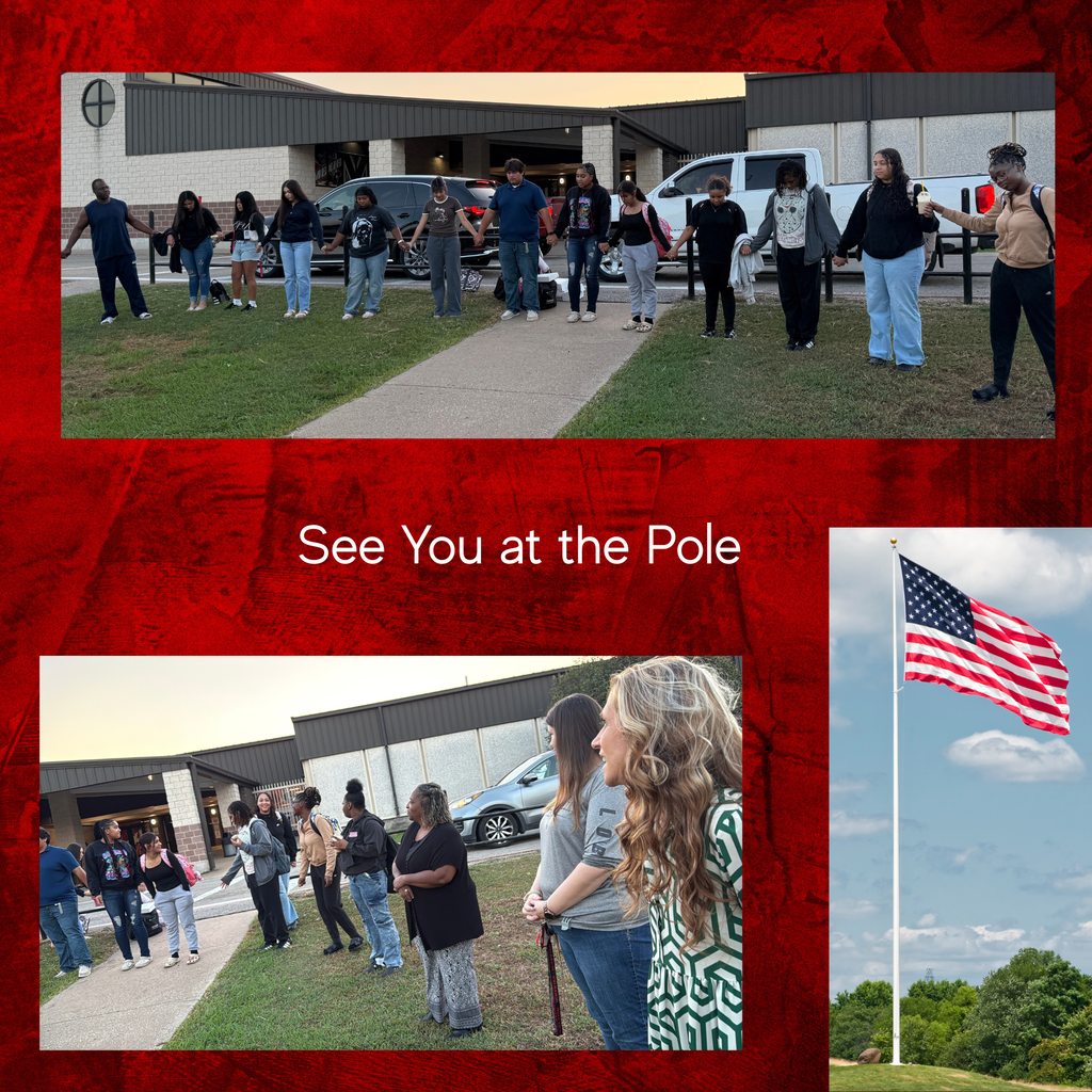 A collage of people standing on grass, a flag on a pole, and buildings in the background.