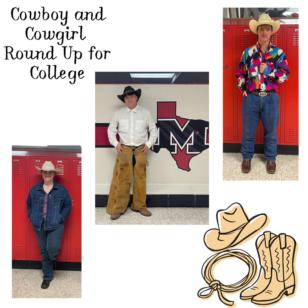 Three individuals wearing cowboy hats and boots. One stands before a wall, another before a locker, and the third beside a locker.