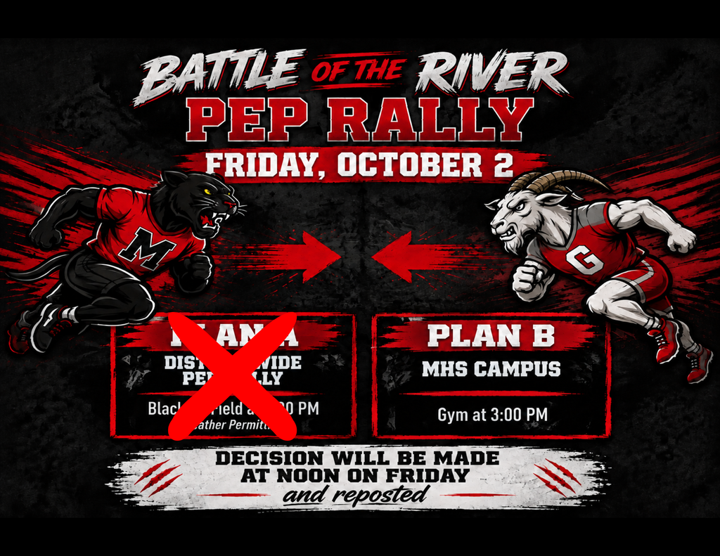 Pep rally for Battle of the River event on Friday, October 2. Options include Plan A or Plan B.