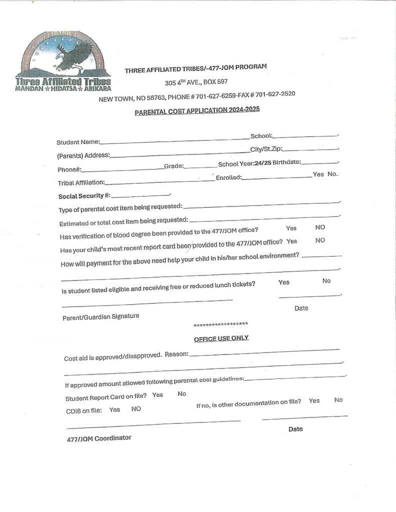 JOM 477 Parental Assistance Application