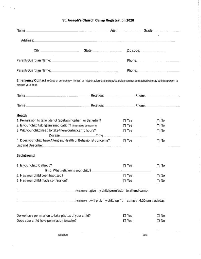 Catholic Church Camp 5/26 - 5/28 2026 registration