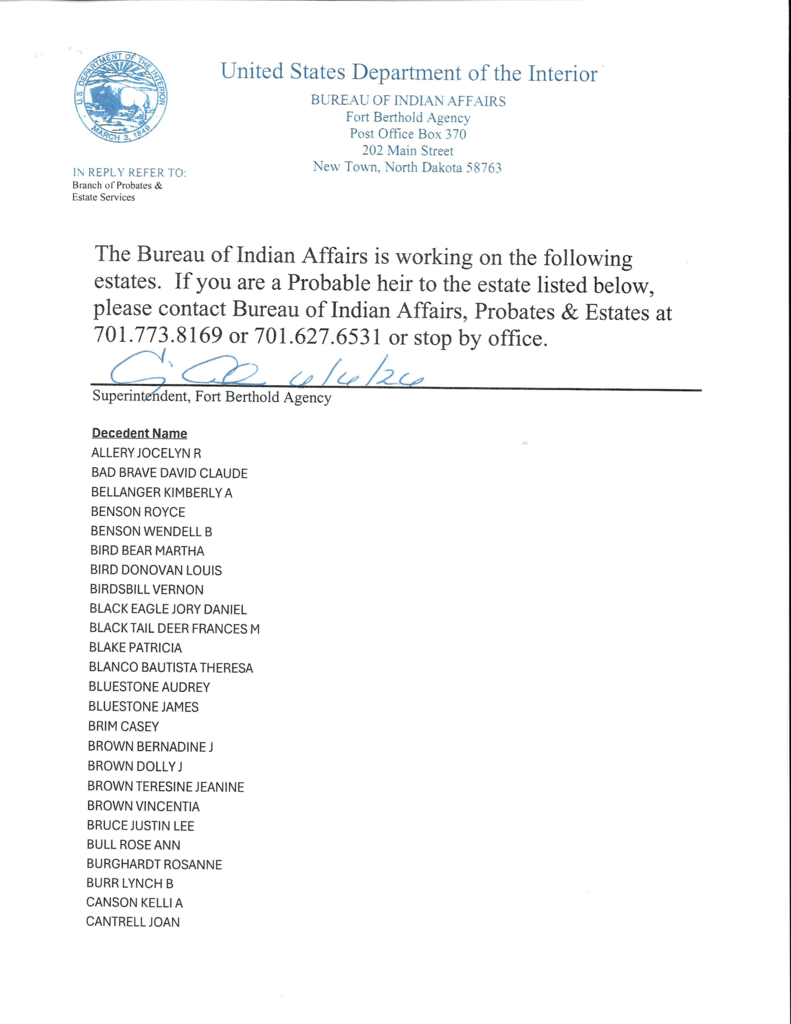 BIA search for Probable Heirs - pg1