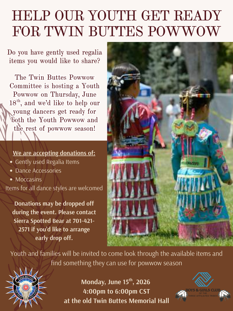 Youth Powwow Regalia Donations 6/15/26 @4pm Old Memorial Hall