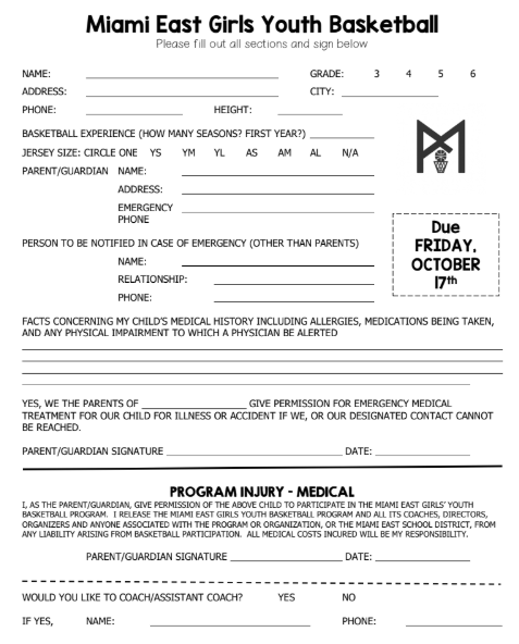 Youth Girls Basketball Signups