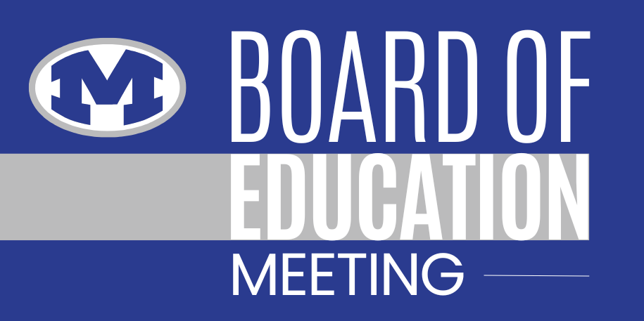board of education meeting on blue background with miamisburg m logo