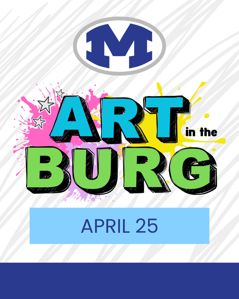 Logo for Art in the Burg event on April 25. It features vibrant, multicolored paint splashes and stars.