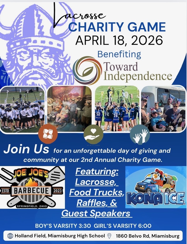 An advertisement for a lacrosse charity game on April 18, 2026, benefiting Toward Independence. It features images of lacrosse teams, food trucks, and a barbecue.