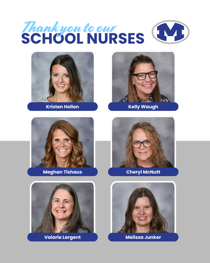 Photo collage of seven smiling school nurses. The top row contains three images, the middle row contains two, and the bottom row contains two.