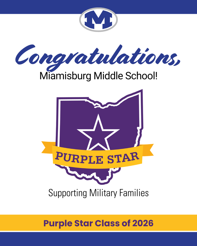 A white background with a blue and yellow border. The words "Congratulations, Miamisburg Middle School!" are in blue.