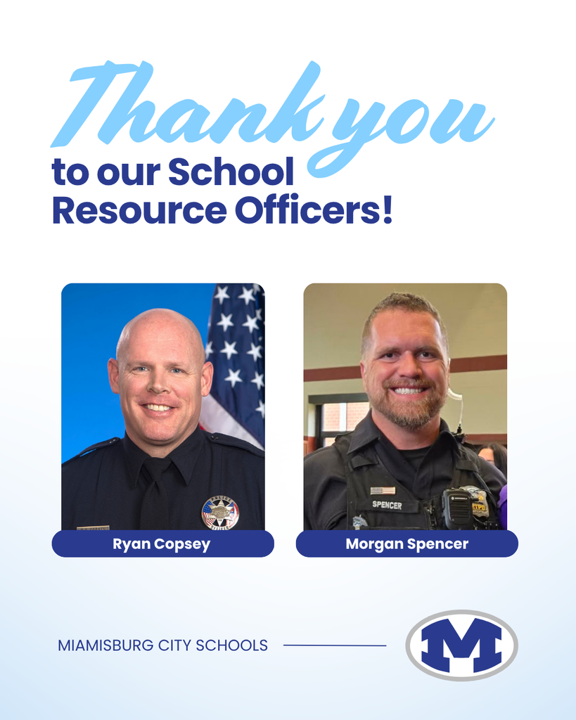 Poster with blue background shows two police officers. One has "Ryan Copsey" below, the other "Morgan Spencer." Both are smiling.
