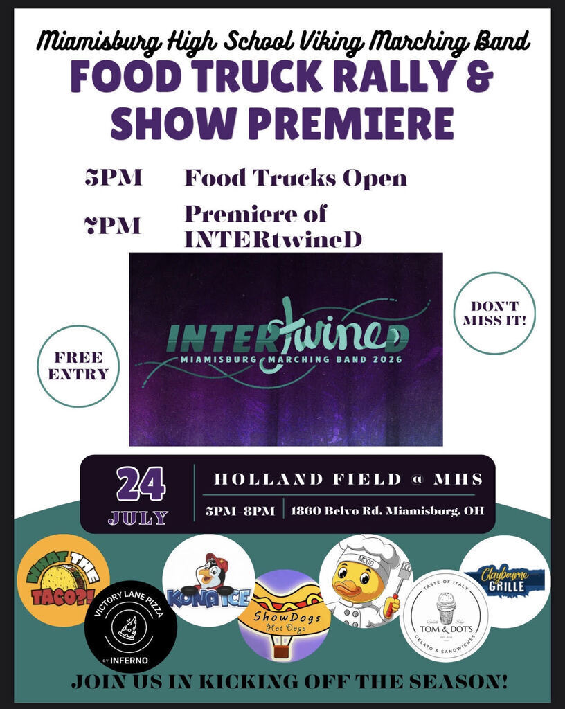 An event poster announces a food truck rally and show premiere with a film logo and logos of food trucks.