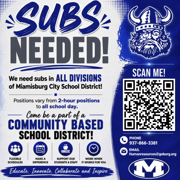 Blue and white flyer with text. QR code on the right side. Phone, email, and website links on the bottom.