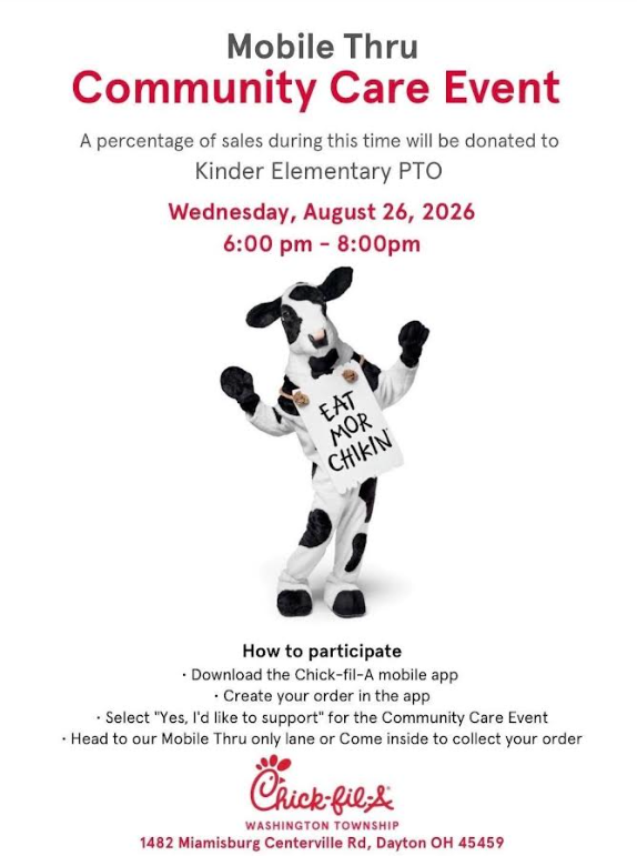 Event flyer with a cow mascot holding a sign and text about a sales donation to PTO.