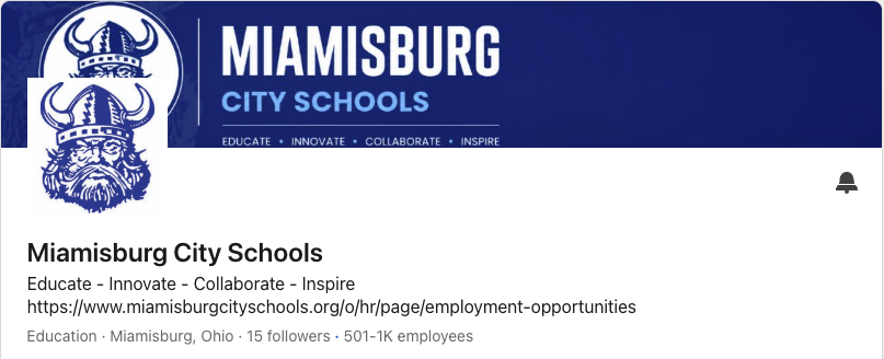 Blue and white Miamisburg City Schools header with a logo and text, followed by a description and website link.