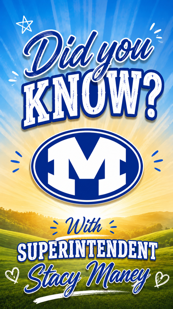 A blue and yellow background with a green field. A large "M" logo and the text "Did you know?" and "With Superintendent Stacy Maney".