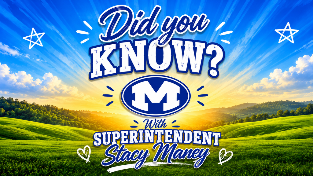 Bright, clear sky above a lush green field with mountains. Text reads "Did you know?" and "Superintendent Stacy Money" with a logo.