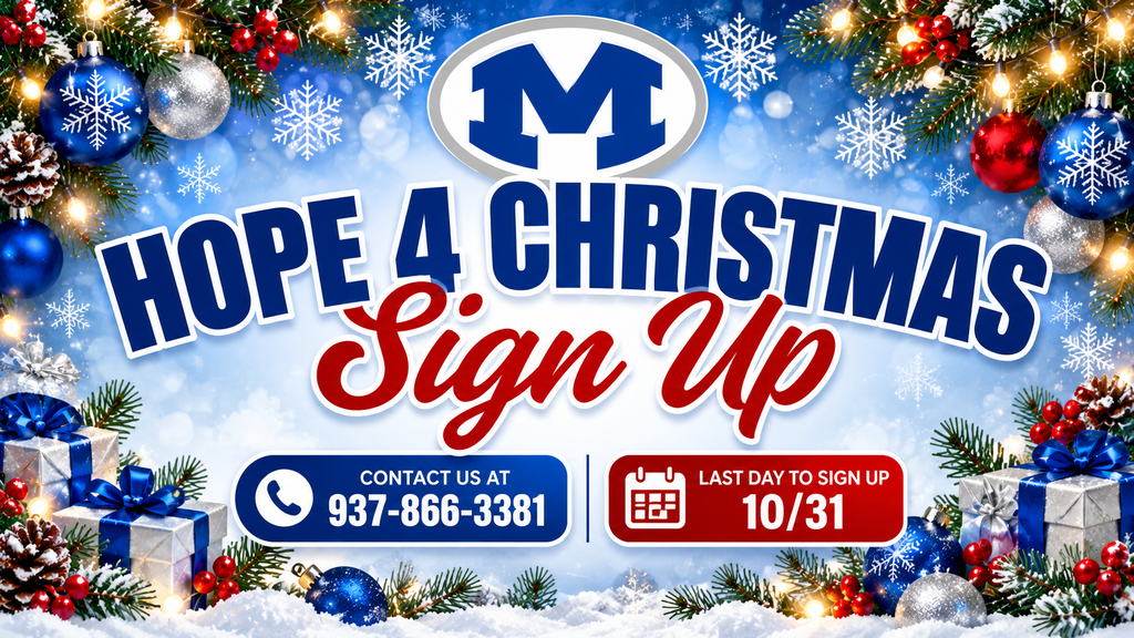 White banner with blue, red, and white text. A logo and text say "Hope 4 Christmas Sign Up".